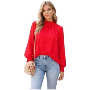Calvin Klein Red Blouse NWT Size XL Semi-Sheer Sleeves Lined